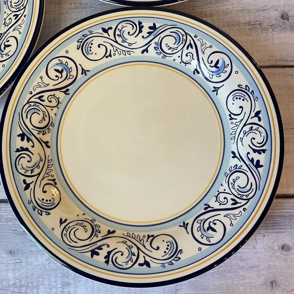 Better Homes And Gardens Renes Dinner Plates Blue Scrolls Set Of 3 Lot #1